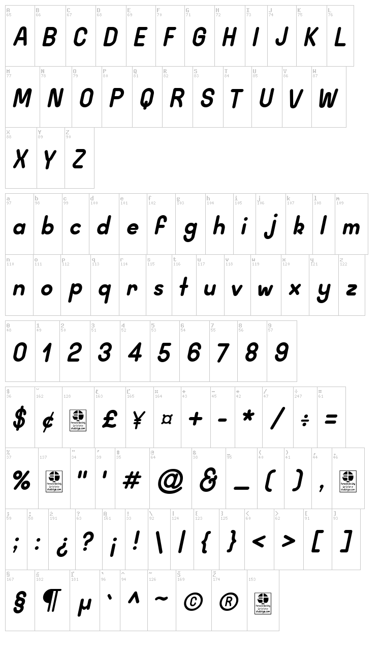 Wida Round font map
